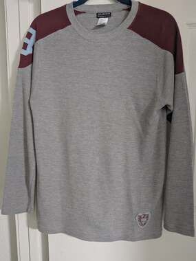 GUESS Long Sleeve Waffle Knit Shirt Grey Burgundy
